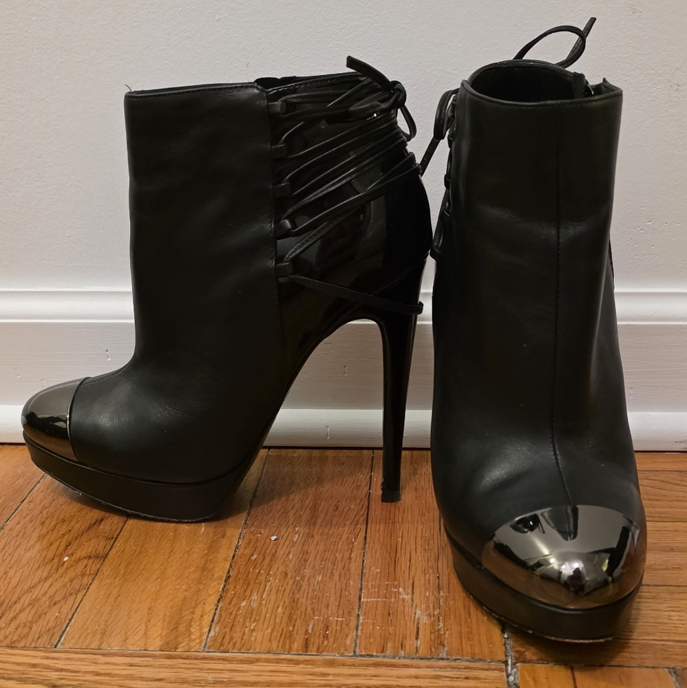 Just Cavalli Black Heeled Boots with Silver Metal Toe